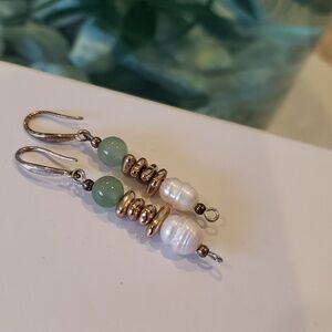 NWT 925 Sterling Silver JADE PEARLS DROP DANGLE EARRINGS  1" Authentic